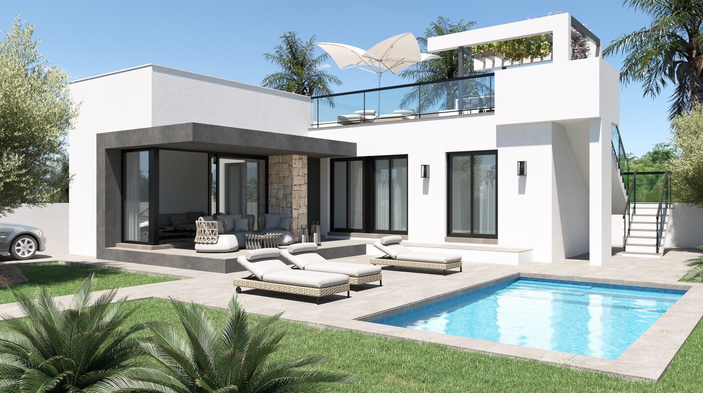 Dénia: Introducing a new modern-style house in the suburb of Denia.This single-storey house, with a total area of 151 sq. m, consists of three bedrooms, two  