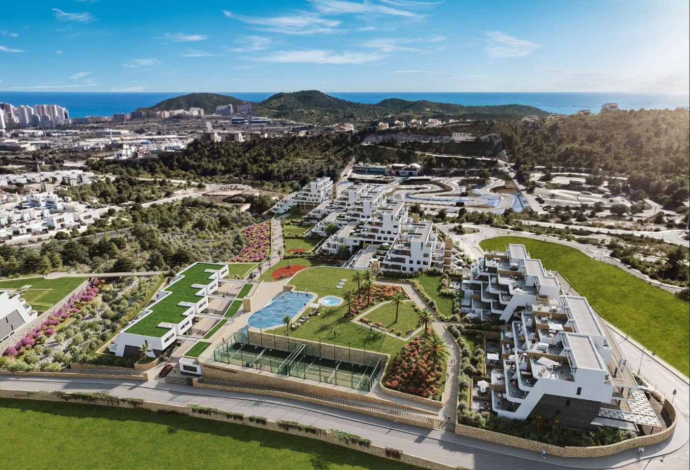 Modern apartments are offered for sale in a new gated residential complex located in the cozy Finestrat, a picturesque urbanization with sea views, ju