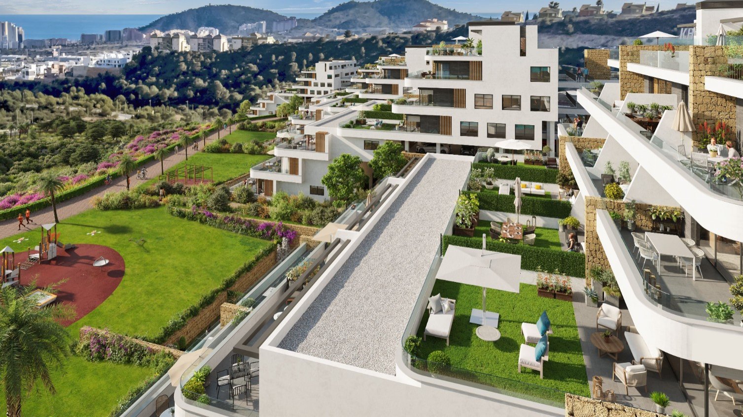 Modern apartments are offered for sale in a new gated residential complex located in the cozy Finestrat, a picturesque urbanization with sea views, ju