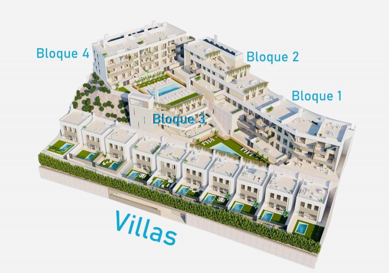 aguilas:  Complex in Aguilas (Murcia) of 10 villas with 4 bedrooms and 3 bathrooms, from 117.53 m2 with private pool from 12.50 m2 and 36 apartments with 2/3 b 