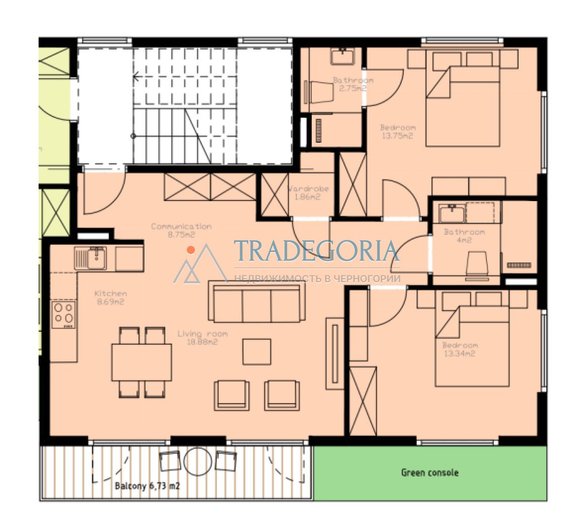 <p>Key advantage: optimal 2-bedroom layout – comfortable for a family and highly liquid for year-round rental.</p><h2> Apartment parameters</h2><p> Fl