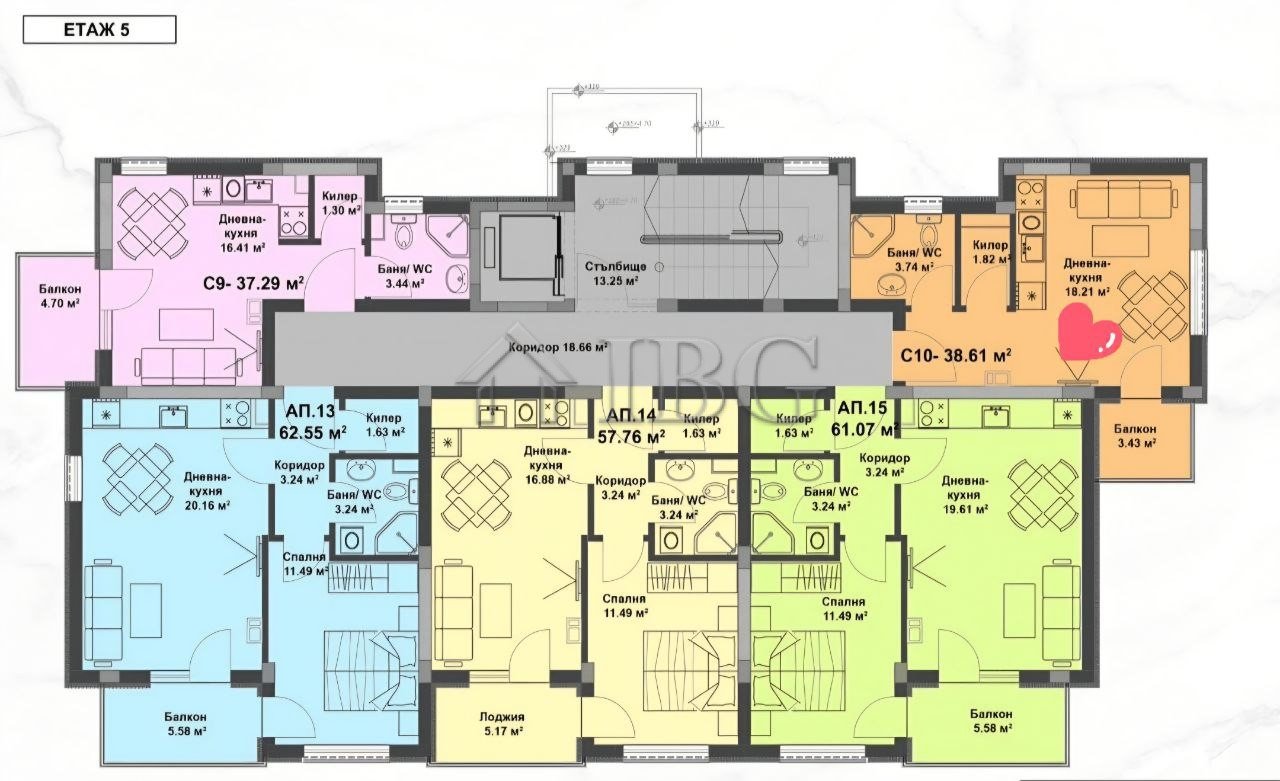 Studio Apartment in La Mer Silver Residence-1, Sunny Beach<br><br>Floor: 5 of 5<br>Total Area: 38.6 m2<br>View: City<br>Condition: Turnkey finish (wit