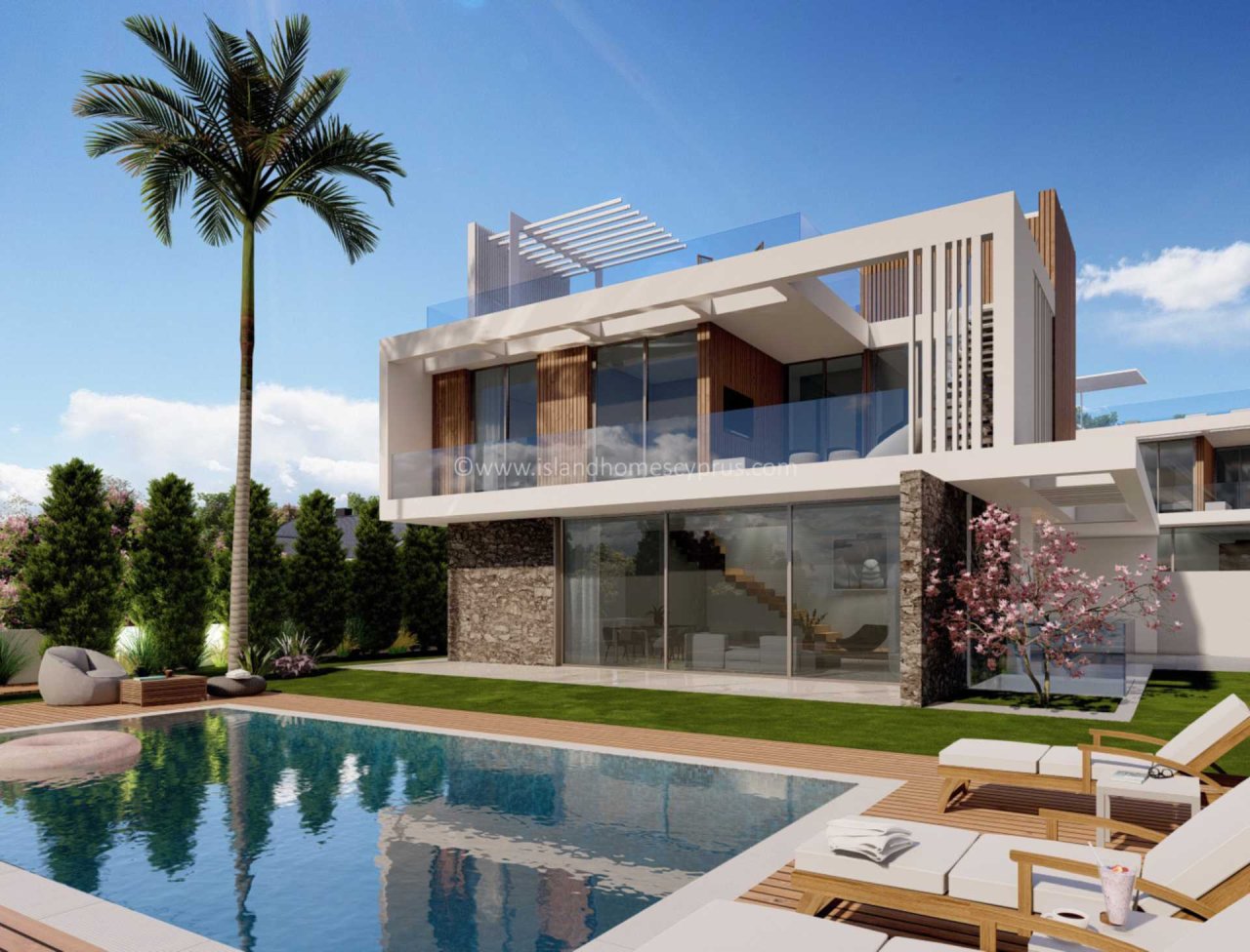 Protaras: 4 bedroom, 4 bathroom detached NEW BUILD villa with additional maids quarters, 69m2 roof terrace, on a 718m2 plot,  just 4 minutes walk from Fig Tree  