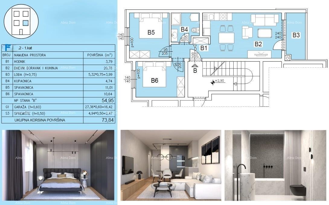 Wohnung Verkauf - Modernes Apartment in einem neuen privaten Wohnkomplex in Šijana, Pula! F-B