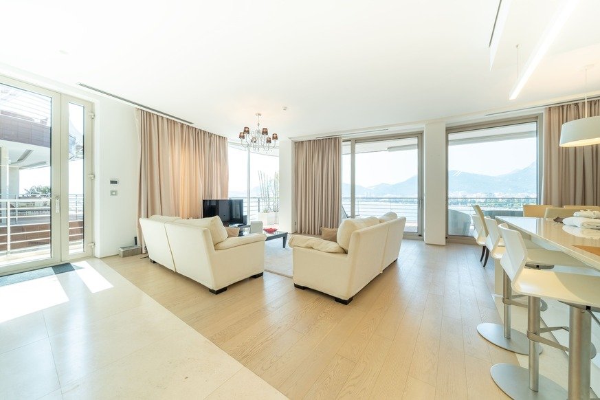  ‍This luxurious hotel apartment is located in Budva. It has a beautiful view of the sea and of the mountain. It is 50m away from the sea and the b...