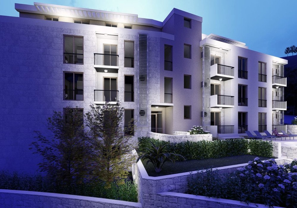 Budva. A new residential building under construction with a swimming poolThe distance to the sea is 900m.The deadline for completion of constructio...